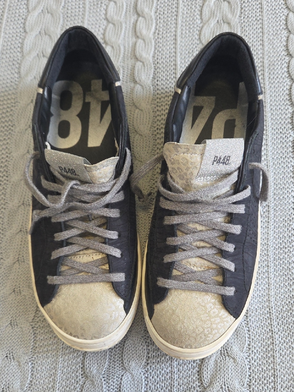 P448 John W Sneakers Black Zebra Leopard Print Size EU 38 US 7.5 8 Metallic